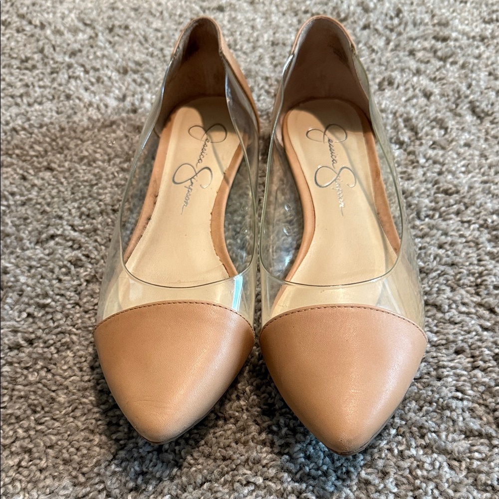 Jessica Simpson Tan and Clear Flats